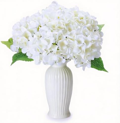 6PCS White Silk Hydrangea Artificial Flowers with Vase, Fake Hydrangea Flowers in Vase for Bedroom Decor Home Table Decor DIY Floral Decoration-14.25 Inch - Image 5