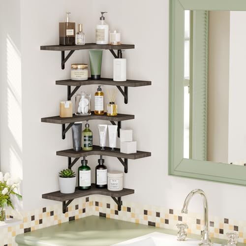 Fixwal Conner Shelves Wall Mounted for Decor, Weathered Grey Set of 5 - Image 2