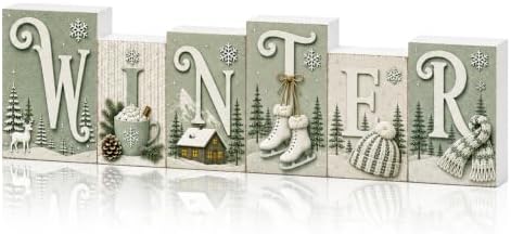 Winter Tabletop Decor, Sage Green Wooden Sign for Shelf, Mantel & Home by Unknown