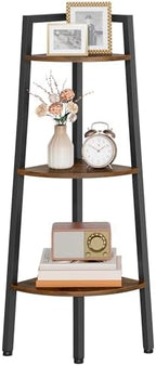 Hoctieon Corner Shelf, 3-Tier 40" Tall Corner Bookshelf, Rustic Ladder Shelf, Industrial Display Stand for Living Room, Kitchen, Home Office, Balcony, Small Space, Metal Frame, Rustic Brown - Image 3