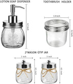 Amolliar Glass Mason Jar Bathroom Accessories Set 4 Pcs (Brushed Nickel) - Image 2