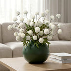 10Pcs 20.5" Artificial Pompon Mum Silk Flower Stems, Fake Chrysanthemum Ball Faux Flowers for Vase, Fall Floral Stems for Indoor Home Decor Wedding Centerpieces, White (No Vase) - Image 2
