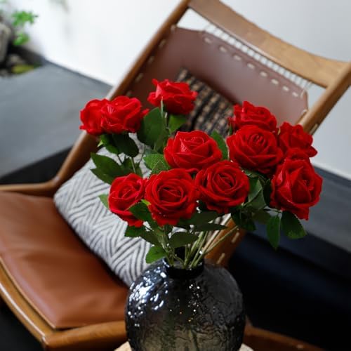 Red Artificial Rose Flowers, 12 Pcs Silk Roses with Long Stems, Realistic Fake Roses for Wedding Centerpiece Party Home and Office DIY Decor - Image 6