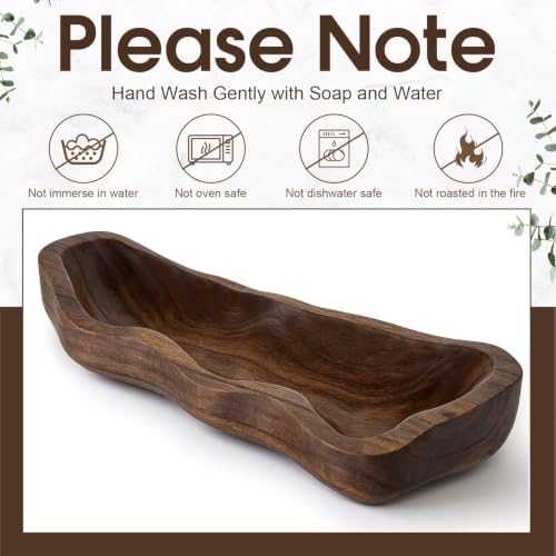 Nuogo 19 Inch Wooden Wavy Edge Dough Bowl Supplies, Brown - Image 4