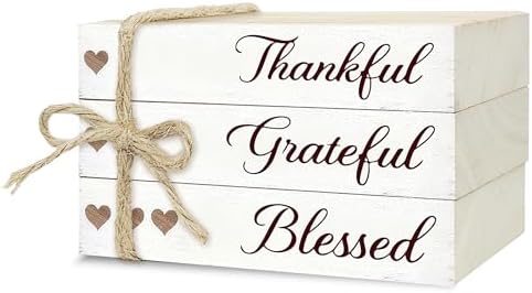 Decorative Books For Home Decor, Wood Book Stack For Table Decor, Thankful Grateful Blessed Decoration Books For Living Room Bookshelf Office, Thanksgiving Farmhouse Stacked Books Decoration (L79) by Ycyfckdr