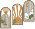 Putuo Decor Boho Plant Wall Art, Wood Modern Minimalist Wall Decor, Abstract Sun Inspired Room Decorations 16x8 In Mid Century Artwork for Living Room Bedroom Office in Sunrise Earthtone Set of 3 by PUTUODECOR