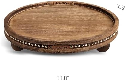 Round Wooden Decorative Tray Coffee Table Tray Home Decor 11.8" Rustic - Image 6