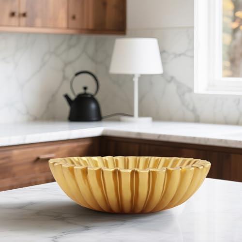 Large Modern Decorative Ruffle Bowl for Home Decor Fruit Bowl Organic Catch All Key Kitchen Entryway Shelf Coffee Table,Gold - Image 6