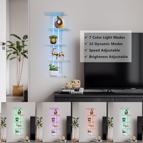 Homaterial 5 Tiers Floating Shelves with Built-in Lights, White - Image 4