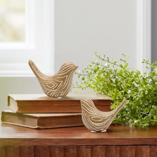 Small Ceramic Birds Statues for Home Decor, Boho Style, Wood-Look, 2PCS - Image 6