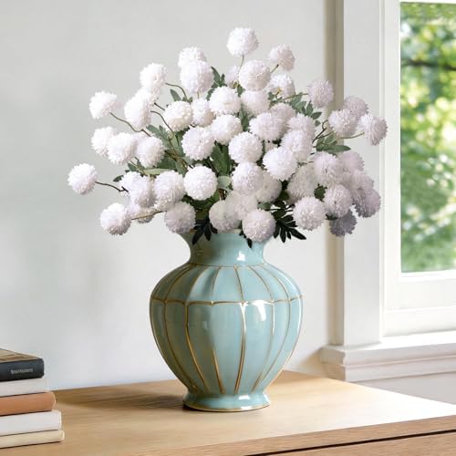 12 Pcs Artificial Mums with Long Stems 20 Inch White Faux Flowers for Vase - Image 7