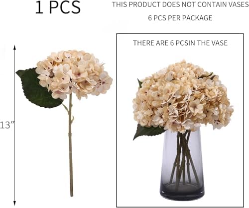 6Pcs 13" Cream Silk Hydrangea Artificial Flowers - Image 2
