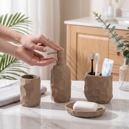 RQYIXI Ceramic Bathroom Accessories Set,Brown,4 Piece,Artisan Design - Image 5