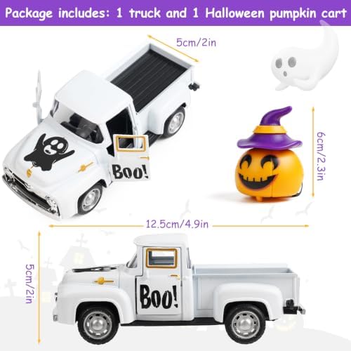 White Halloween Truck Decor, Pumpkin Pickup for Farmhouse Tabletop - Image 3