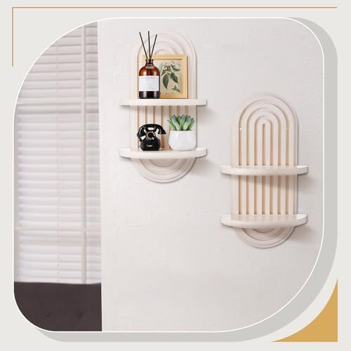 Wenqik 2 Pcs Boho Wall Shelf Rainbow Arch Wooden Floating Shelf, White - Image 6
