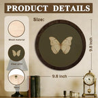 CFFJLHN Green Butterfly Wall Art Decor, Bedroom Round Wooden Wall Art Vintage Butterfly Moth Framed Prints, Retro Cottagrcore Round Wall Hanging Decor for Bedroom Home Decorations, 10x10 Inch - Image 7