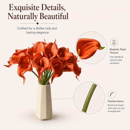 Mandy's 20pcs Burnt Orange Calla Lily Artificial Flowers - Image 4