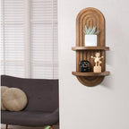 Wenqik 2 Pcs Boho Wall Shelf Rainbow Arch Wooden Floating Shelf, Brown - Image 6