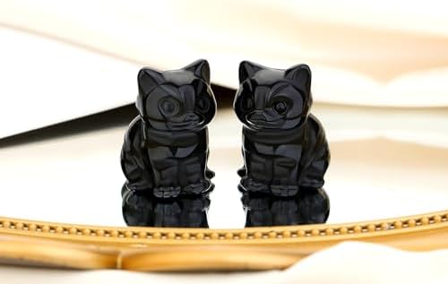 QINJIEJIE Black Obsidian Cat Decor Statue Figurine Healing Crystals Gift - Image 2