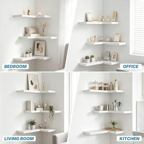Floating Corner Shelves Wall Mounted with Invisible Brackets Set of 3 - Image 6