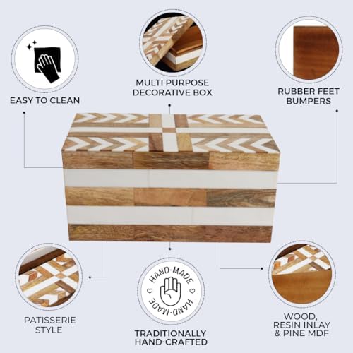 Handicrafts Home Large Decorative White Wood Storage Box with Lid, 10x6x2.5 - Image 4