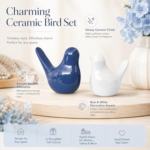 Small Ceramic Bird Statue and Sculpture for Home Decor Accents,Modern Animal Ornaments for Living Room,Bedroom,Coffee Table Centerpiece,Bookshelf,Cabinets,Cute Knick Knacks for Shelves (Blue White) - Image 3