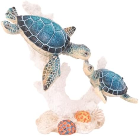 Sea Turtle Decor Figurine Blue Turtle Swimming on Coral Reef Base Coastal Bathroom Beach House Decor (Blue Sea Turtles) - Image 4