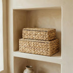 Decorative Storage Boxes with Lids - Set of 2 Wicker Organizer Shelf Bins - Image 4
