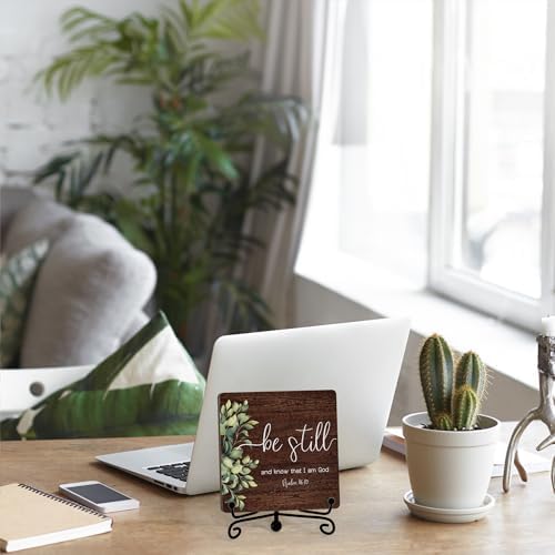 Inspirational Christian Desk Decor, Be Still And Know That I Am God Rutsic Sign, Desk Decorations For Office Home Living Room Bathroom, Eucalyptus Shelf Decor, Wooden Plaque With Stand (05) - Image 5