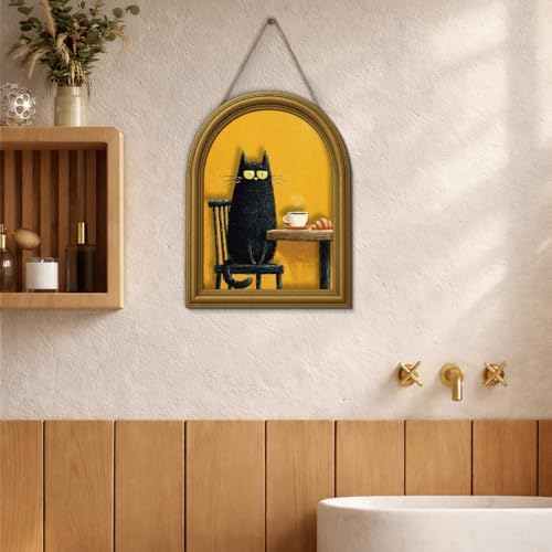 Croissant Black Cat Coffee Wall Art Sign Vintage Kitchen Decor 8x10 - Image 5