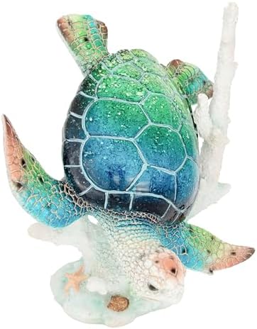 Sea Turtle Diving Figurine with Coral Reef Base - Ocean Inspired Coastal, Beach & Nautical Home Decor - Tabletop Nautical Room Accents (12"x10"x 8") by CornerMerchant