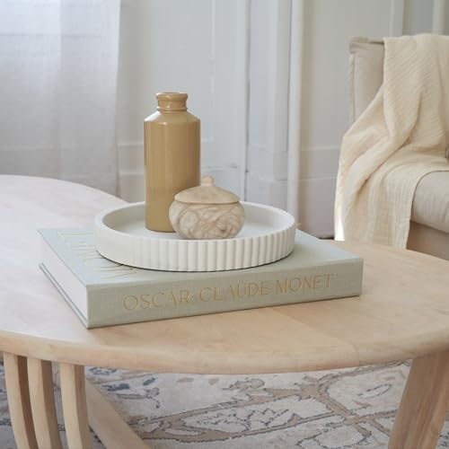 Decorative Concrete Tray & Book Decor Set - Scalloped Tray & Linen Box - Image 6
