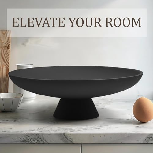 LIN CHUAN Large Decorative Bowl, Resin Pedestal Fruit Bowl, Matte Black - Image 3