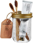 Amolliar Mason Jar Bathroom Accessories Set, 4 Pcs Glass Bathroom Set, Gold - Image 4