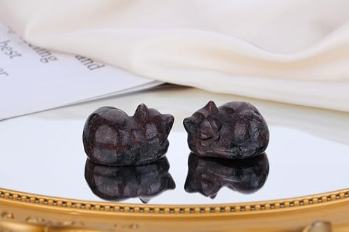 QINJIEJIE Red Cat Crystal Statue Healing Crystal Cat Gifts Gemstones Decor - Image 2