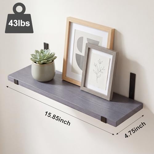 Fixwal Width 4.75 Inches Floating Wall Shelves, Set of 5, Grey - Image 3
