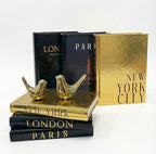 Decorative Books for Home Decor & Coffee Table Book Decor - Set of 3 Real Hardcover Decorative Books (Paris, London, New York) with Gold Ceramic Birds - Modern Shelf Decoration by Unknown
