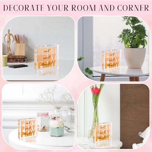 Orange Room Decor, Inspirational Christian Gifts for Women, Orange Dorm Bathroom Room Decoration, Office Decor for Women, Acrylic Office Desk Accessories Decoration Wall Art Sign - Pray through it - Image 5