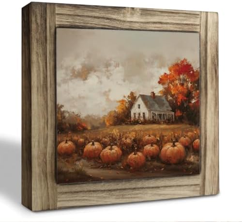 Autumn Home Decor Wood Plaque Sign, Pumpkin Farmhouse Art for Desk 02 by XJCUG