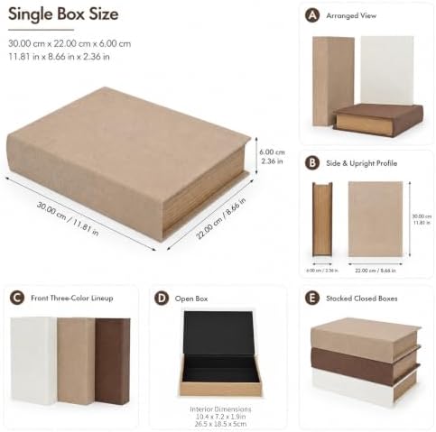 Decorative Linen Faux Book Storage Box Neutral Decorative Book Accent,12" - Image 2