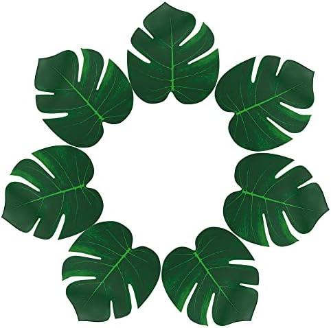 ATFL 8.3'' Artificial Medium Palm Leaves,50 PCS Fake Tropical Monstera Faux Palm Leaves for Safari Jungle Hawaiian Luau Party Table Decoration Wedding Birthday Beach Theme Party (Green, 50)… by ATFL