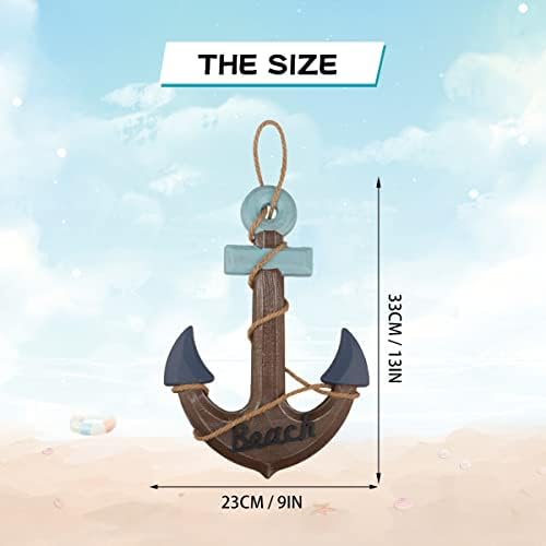 2 Pack 13" Nautical Beach Wooden Ship Wheel and 13" Wooden Anchor with Rope Nautical Boat Steering Wheel Rudder Anchor Wall Art Decor Door Hanging Ornament Beach Theme Home Decoration(Retro Brown) - Image 3