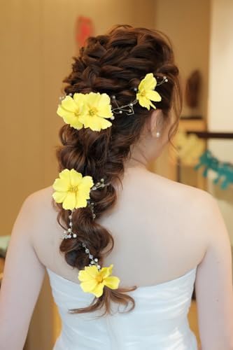 IPOPU Fake Yellow Flowers Artificial Daisies 5PCS Silk Cosmos Fake Daisies Wild Flowers 24.5”Artificial Wildflowers Table Decor for Baby Shower Centerpieces Wedding Bouquet (Yellow) - Image 5