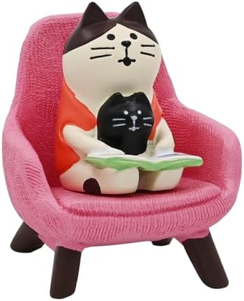 Mevodeata Cute Mini Cat Reading Book Figurine with Small Sofa Resin Figure for Office Home Decor for Cat Lover(Pink Sofa) by Unknown