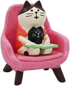 Mevodeata Cute Mini Cat Reading Book Figurine with Small Sofa Resin Figure for Office Home Decor for Cat Lover(Pink Sofa) by Unknown