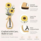 puthiac Wooden Floral Vase Wall Art Decor Set of 3, Mixed Floral Collection - Image 3