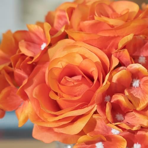 Rose Silk Flower Arrangement Artificial Vivid Rose in Glass Vase with LED Light Elegant Centerpiece for Home Wedding Bathroom Table Shelf Decoration (Orange) - Image 6