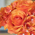 Rose Silk Flower Arrangement Artificial Vivid Rose in Glass Vase with LED Light Elegant Centerpiece for Home Wedding Bathroom Table Shelf Decoration (Orange) - Image 6