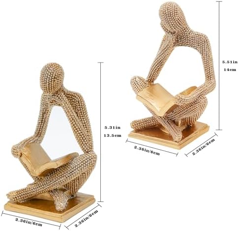 Sparkling Gold Reading Women Statue Set, Thinker Sculptures, Abstract Art Ornament, Modern Aesthetic Figurine Decoration for Home Living Room Bedroom Office Shelf Table Desk Bookshelf Decor - Image 2