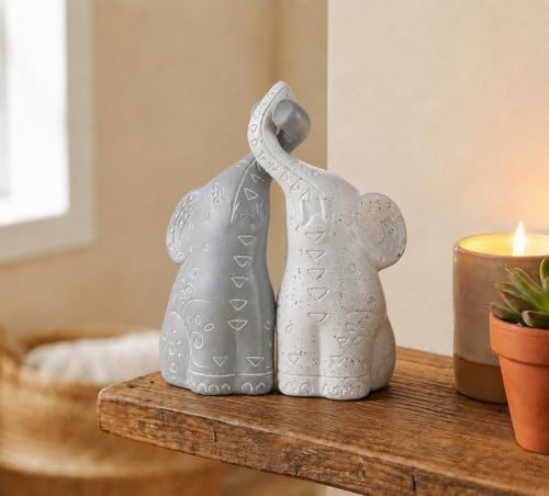 OwMell Set of 2 Loving Elephant Statue Figurine, 6" Elephant Ring Holder - Image 4